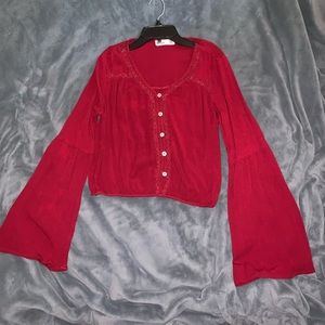 Lace trim bell sleeve top